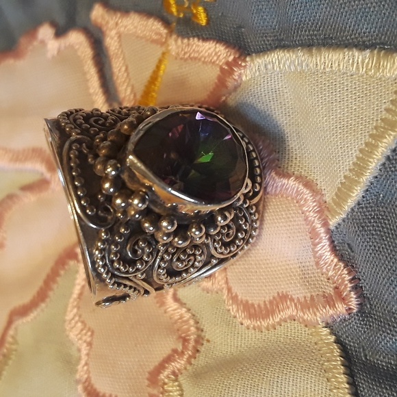 Mystic topaz Bali design Sterling silver teardrop ring sz 5.75 - Picture 10 of 12